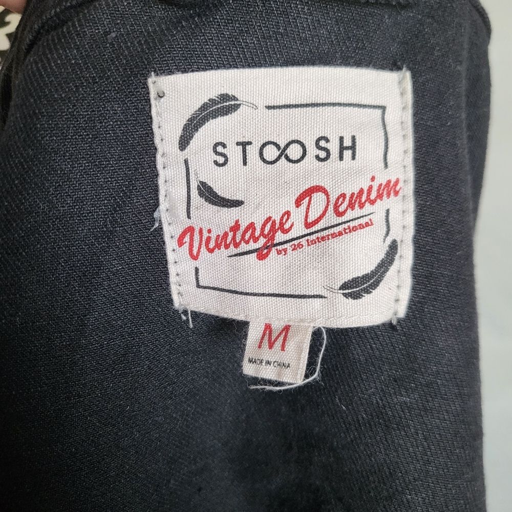Stoosh Vintage Denim Black Crop Faux Vegan Leather Fringe Jacket Size M - Picture 5 of 8